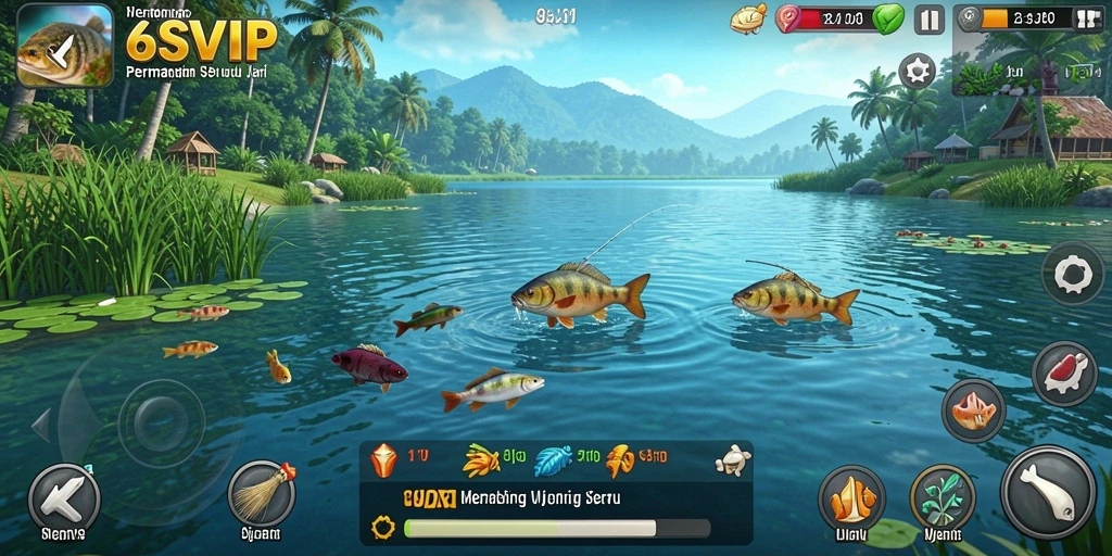 Screenshot gameplay 6SVIP menampilkan aksi memancing yang seru.