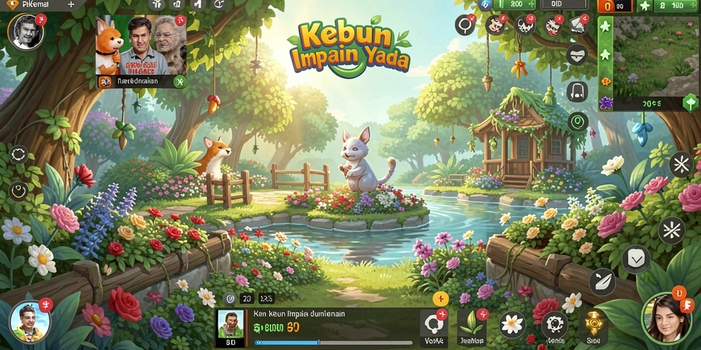 Screenshot gameplay 8ID menunjukkan kebun yang indah dan makmur.