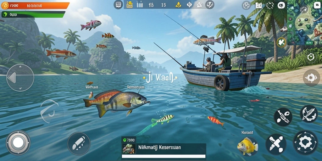 Tangkapan screenshot gameplay C7890 yang menampilkan pengalaman memancing yang seru.