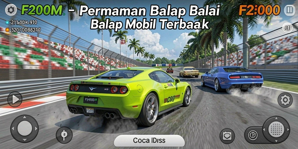 Tampilan gameplay mendebarkan dari F200M saat balapan di trek.