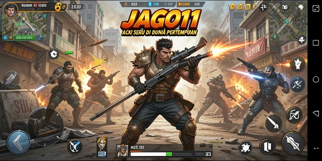 Illustrasi gameplay seru JAGO11 saat bertempur di arena pertempuran.
