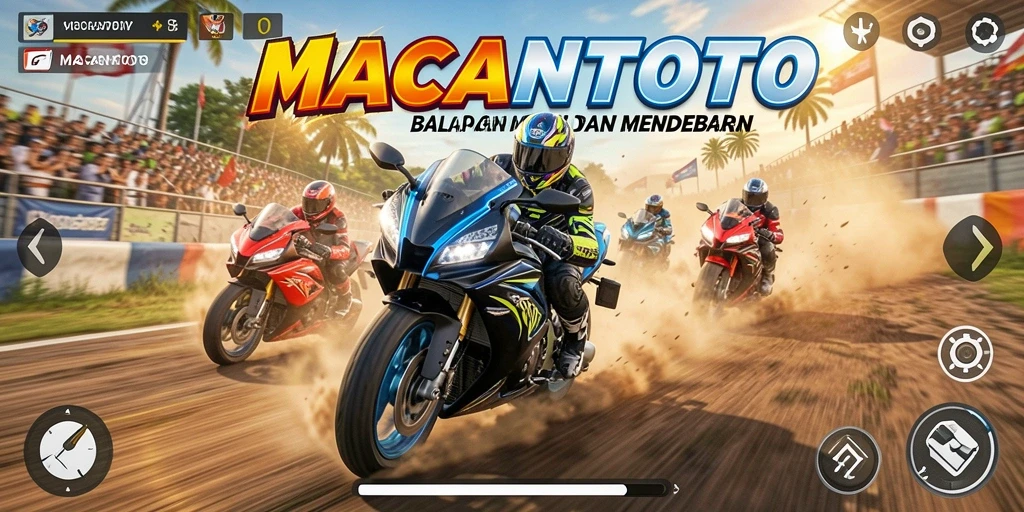 Tampilan gameplay menegangkan di MACANTOTO saat balapan motor.