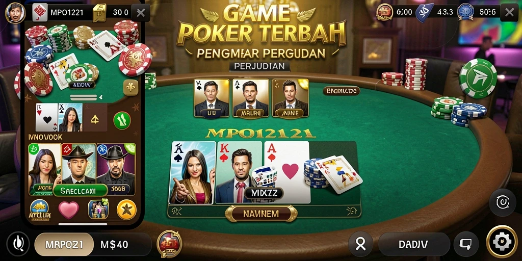 Tampilan antarmuka dan gameplay seru dalam MPO1221 poker.