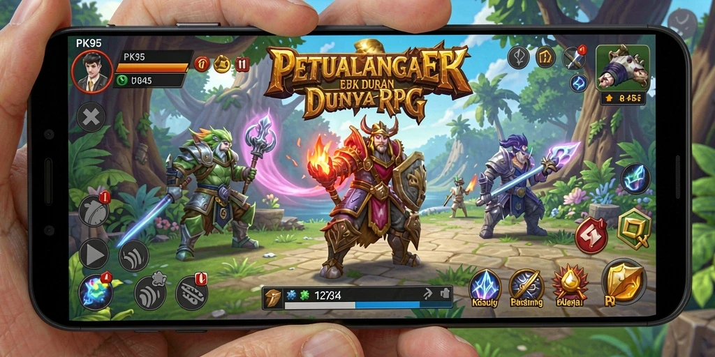 Screenshot PK95 memperlihatkan pertarungan epik antara karakter dan monster.