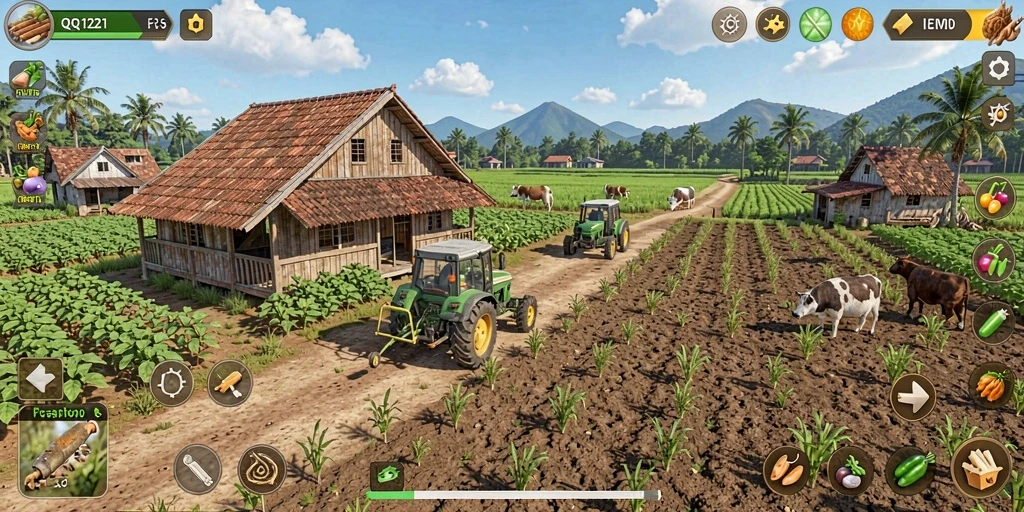 Tampilan gameplay menarik dari QQ1221 dengan aktivitas pertanian.