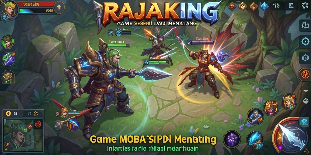 Screenshot gameplay seru dari RAJAKING dengan aksi MOBA yang mendebarkan.