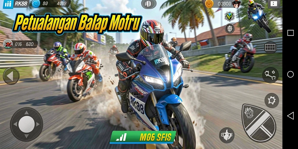 Screenshot RK88 menunjukkan aksi balapan motor yang mendebarkan.