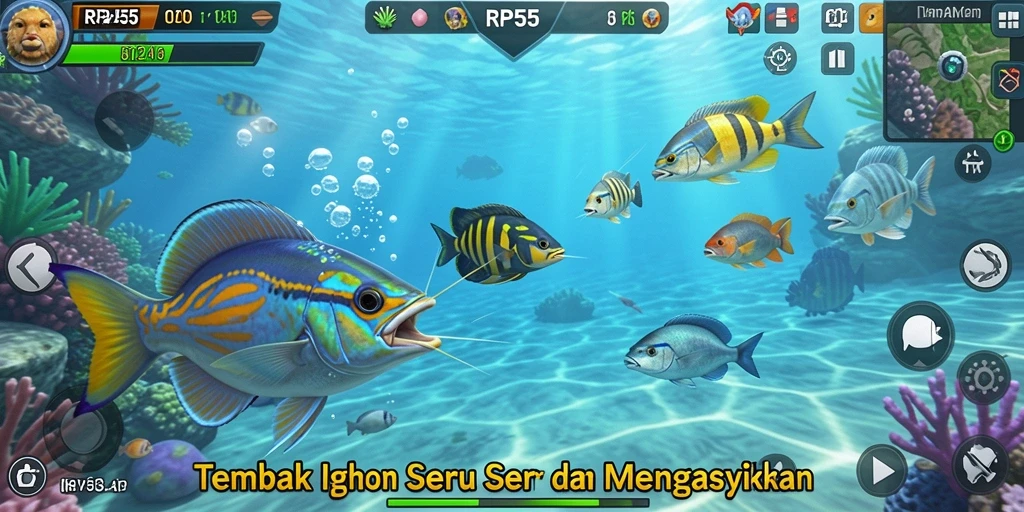 Tampilan gameplay seru dalam RP55 saat menembak ikan.