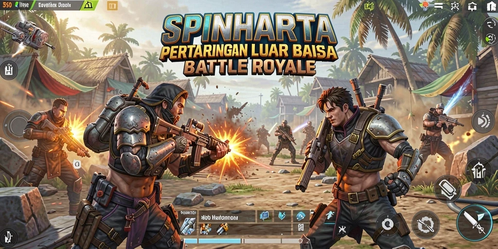 Tampilan seru dari gameplay SPINHARTA dalam pertarungan Battle Royale.