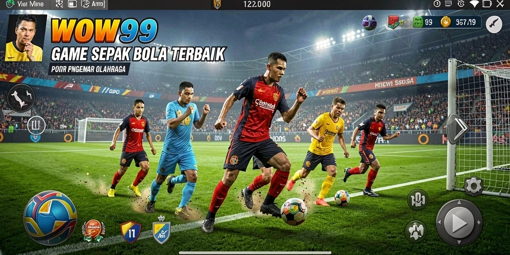 Tampilan gameplay WOW99 dengan aksi sepak bola yang mendebarkan.