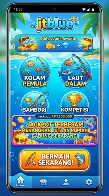 Tampilan beranda aplikasi jtblue yang menarik.